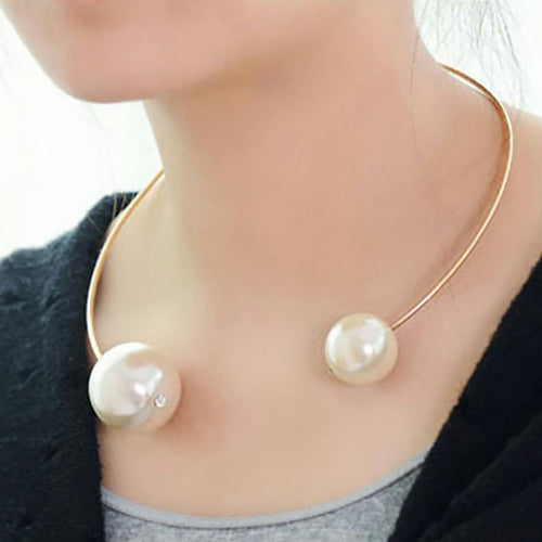 Big Simulated Pearl Torques Gold Color Chokers