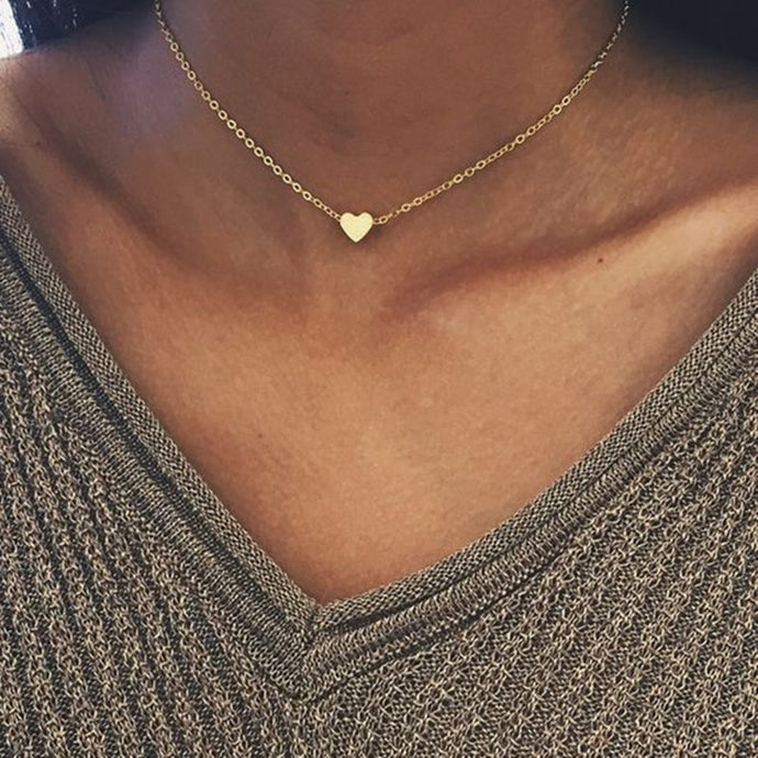 Simple Heart Necklace Golden Silver Color Necklace