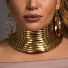 Load image into Gallery viewer, African Jewelry Gold Color Leather Maxi Big Collar Necklace